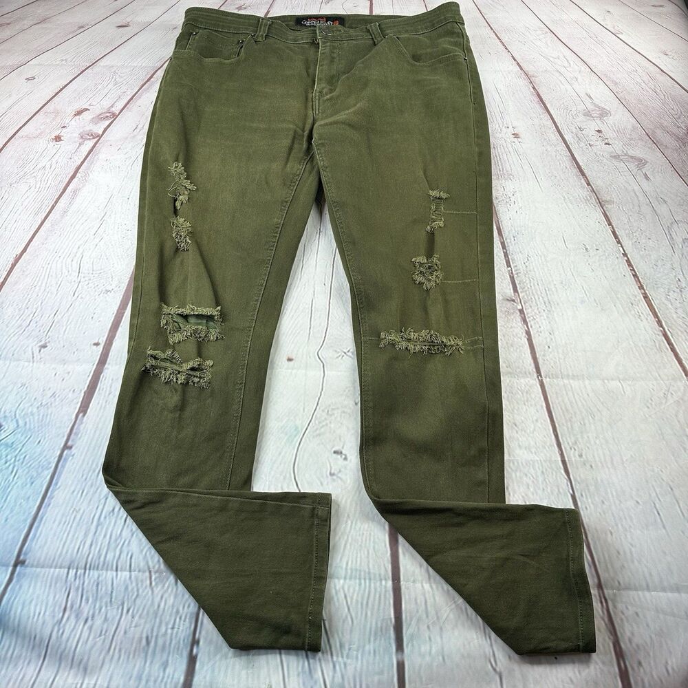 Copper Rivet Green Mens Denim 38x34  Distressed Jeans